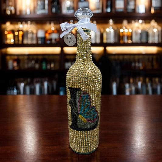 Blinged Gold Initial Wine Bottle