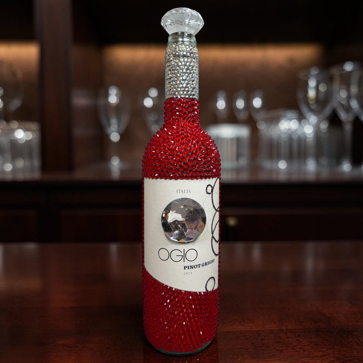 Red Hot Bedazzled Wine Bottle