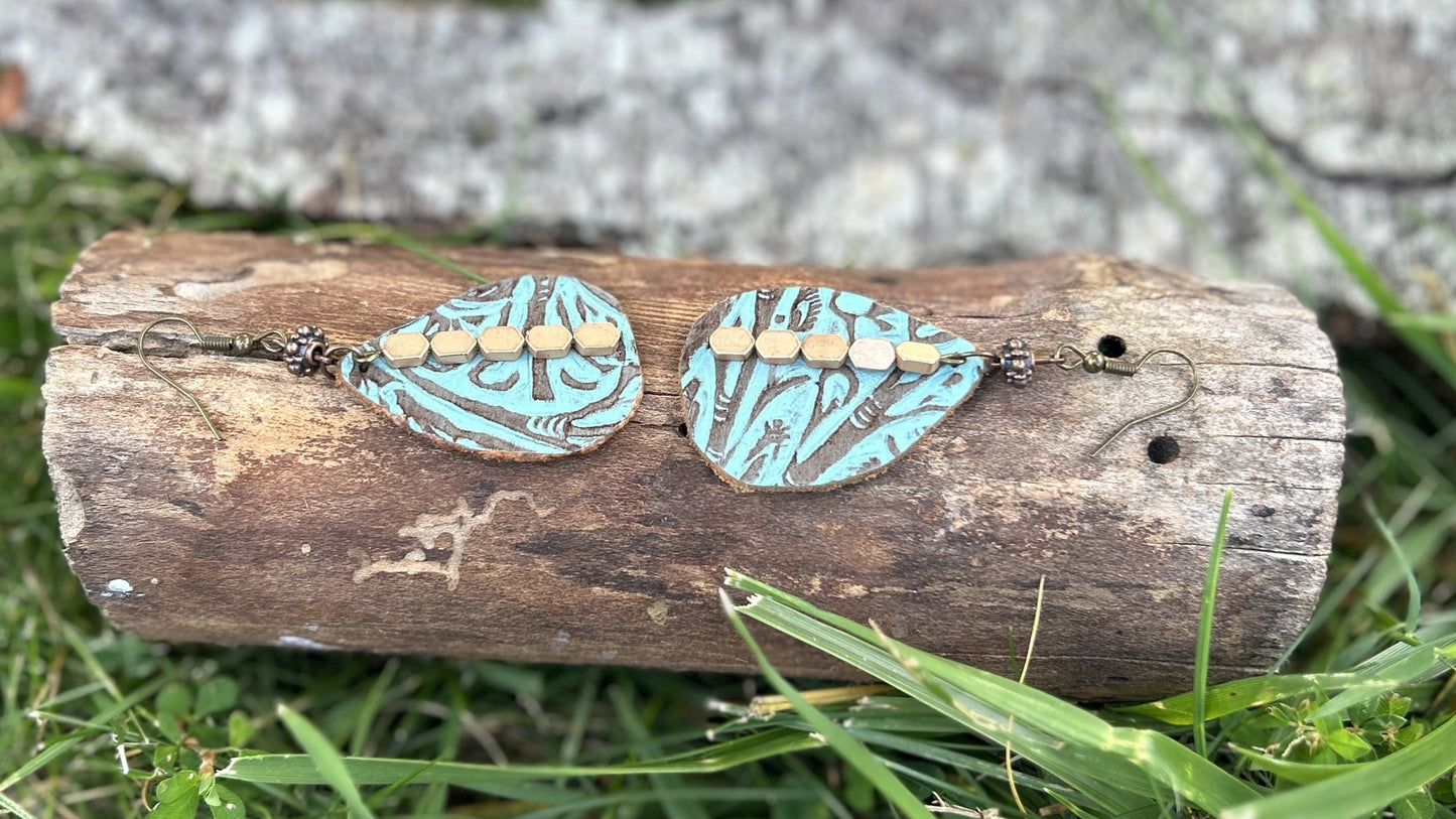 Country Flair Leather Teardrop Earrings