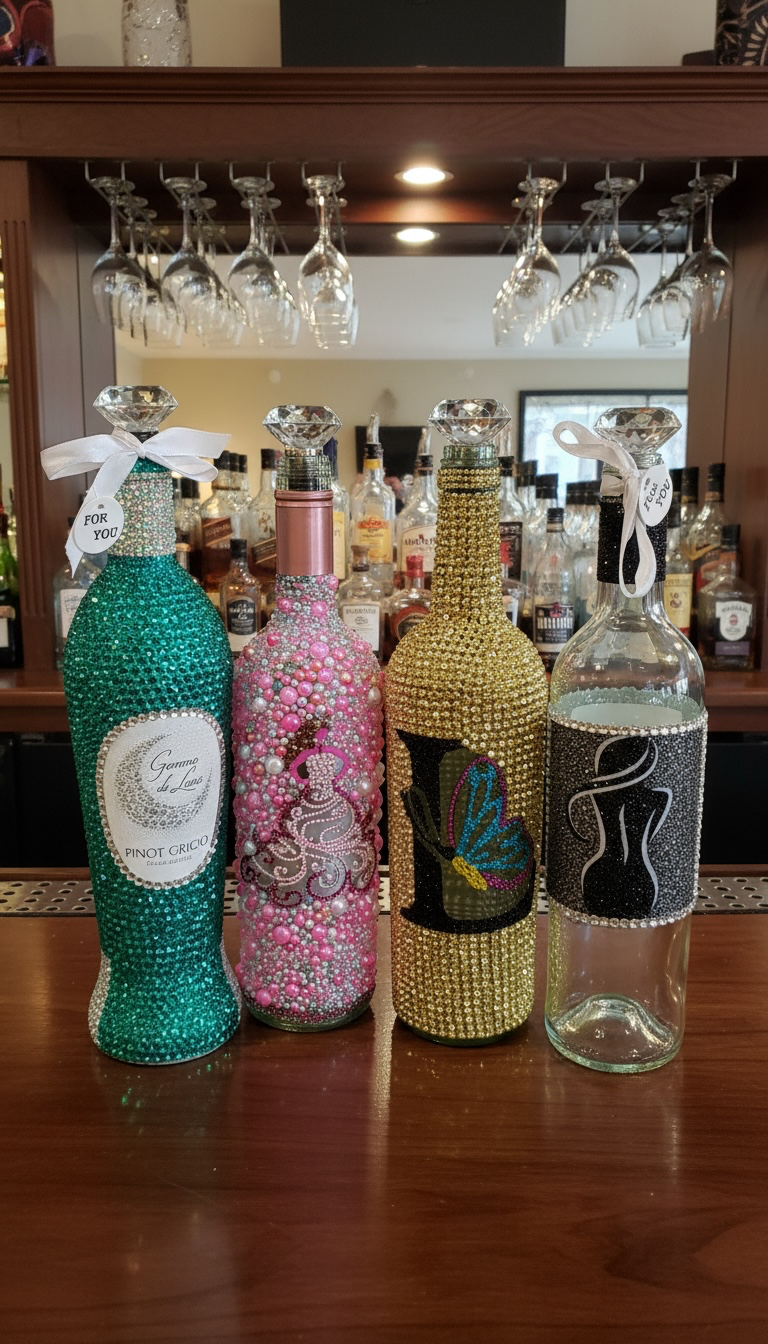 Blinged Gold Initial Wine Bottle